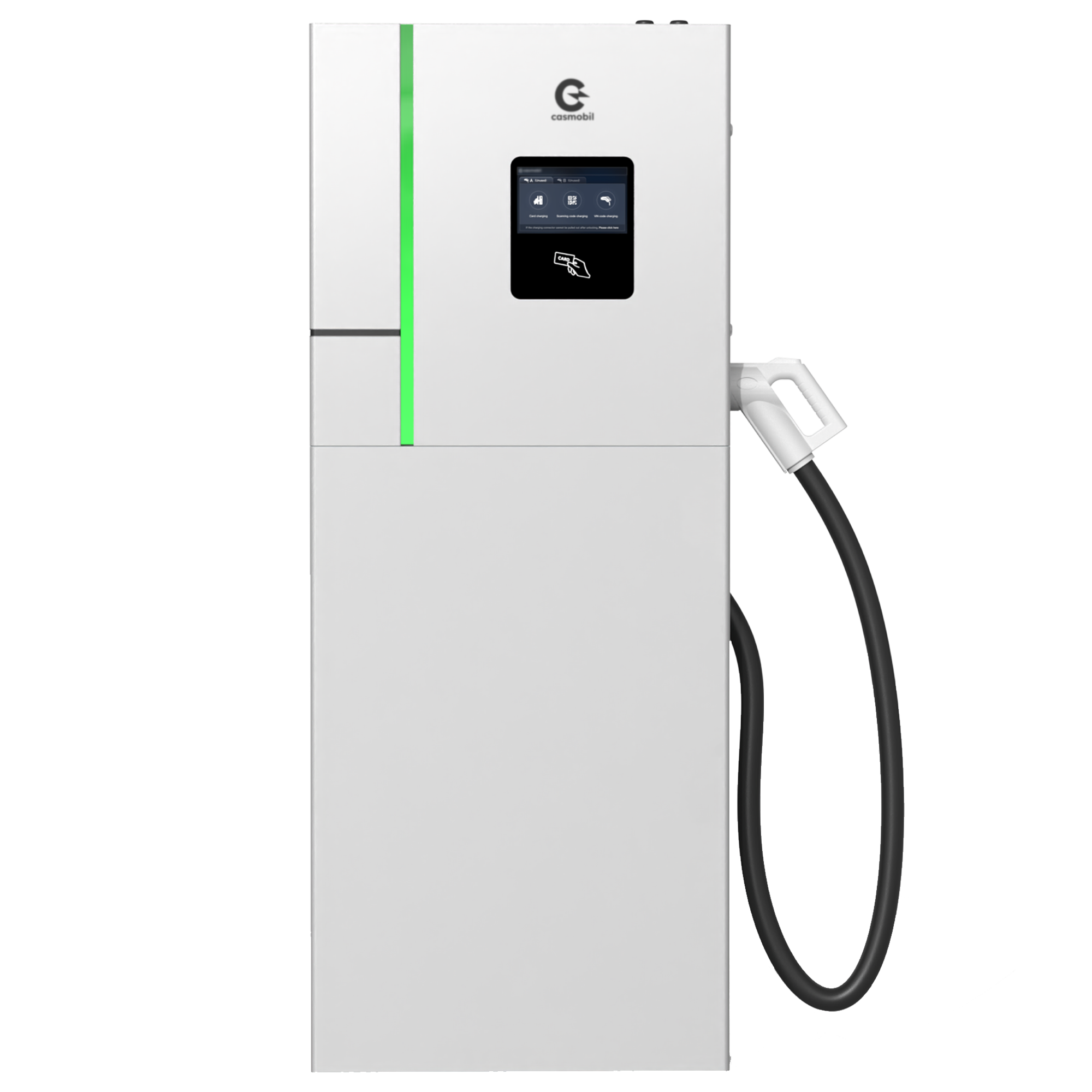 40kW DC fast charger with a single gun, designed for efficient EV charging, featuring a sturdy build, single charging connector, vibrant LED indicators, and an easy-to-use interface for commercial or high-demand environments.