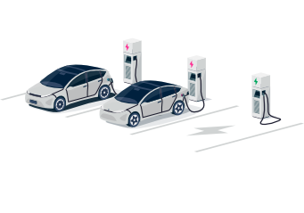 Public EV charging station with multiple electric vehicle chargers installed, providing fast and efficient charging solutions for cars in a well-lit and accessible parking area.